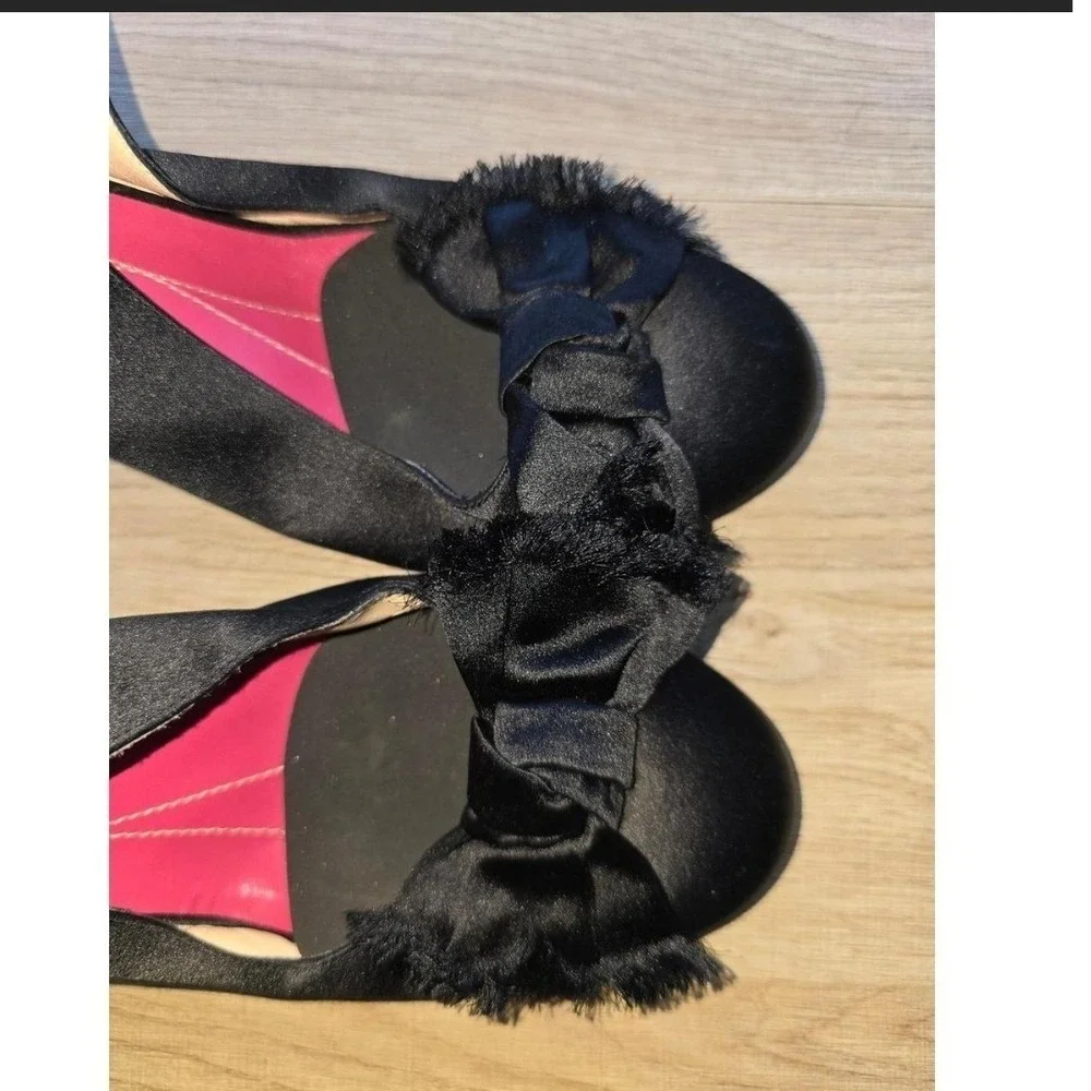 Kate Spade New York Women's Slingback Heels Size 9B Black Satin Bow Italy